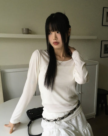 Alcan Basic Ribbed U-Neck Inner Long Sleeve T-Shirt